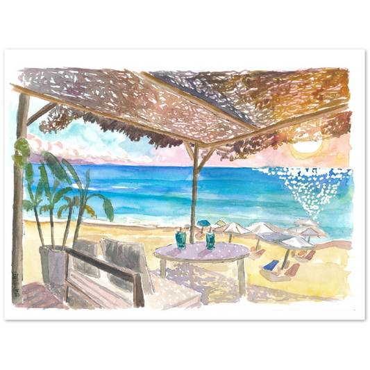 Beach Bar Vibes on Island of Corfu, Greece - Limited Edition Fine Art Print - Original Painting available