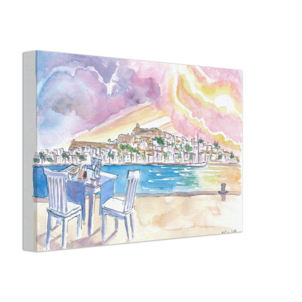 Sundowner with Gorgeous View of Eivissa Ibiza Old Town and Castle - Limited Edition Fine Art Print - Original Painting available