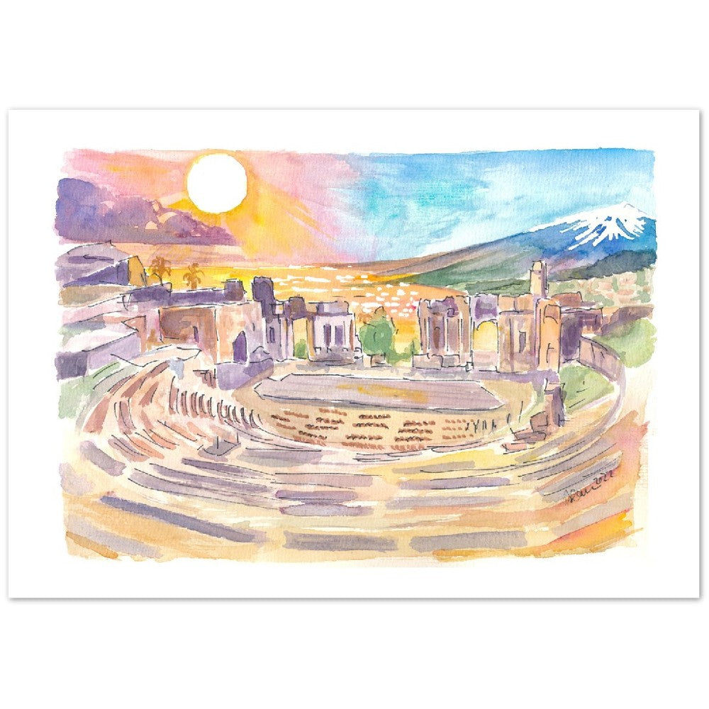 Ancient Theatre of Taormina with View of Mount Etna in Sicily - Limited Edition Fine Art Print - Original Painting available