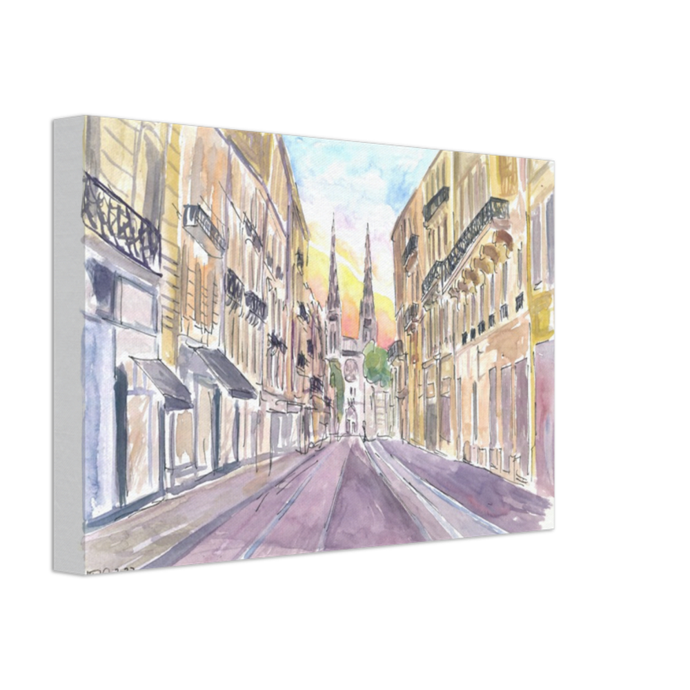 Bordeaux France Street Scene at Sunrise in Dep Gironde - Limited Edition Fine Art Print - Original Painting available