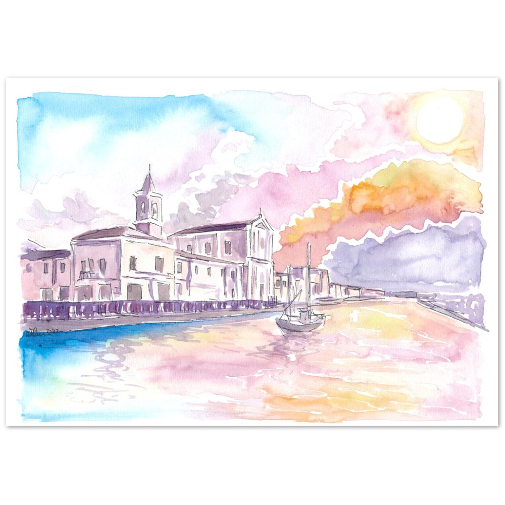 Cesenatico Summer Breeze Harbour Sunset Scene - Limited Edition Fine Art Print - Original Painting available