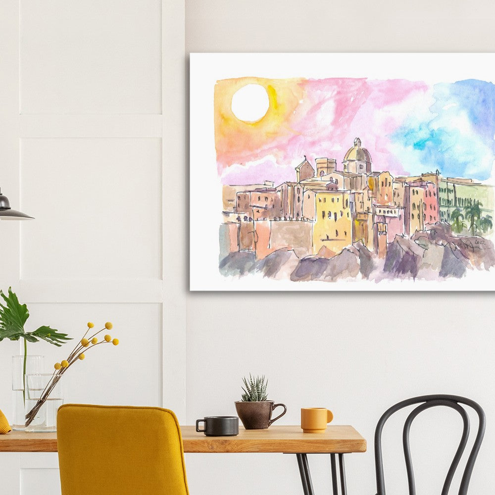 Cagliari Sardinia Amazing view of Old Town and Cathedral- Limited Edition Fine Art Print - Original Painting available