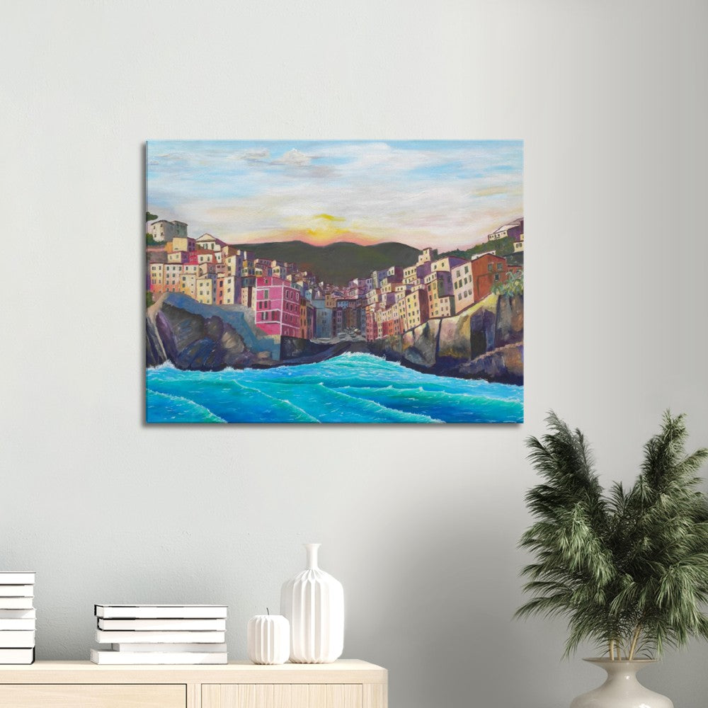 Waves and Surf Crashing on Shore in Riomaggiore Cinque Terre - Limited Edition Fine Art Print - Original Painting available