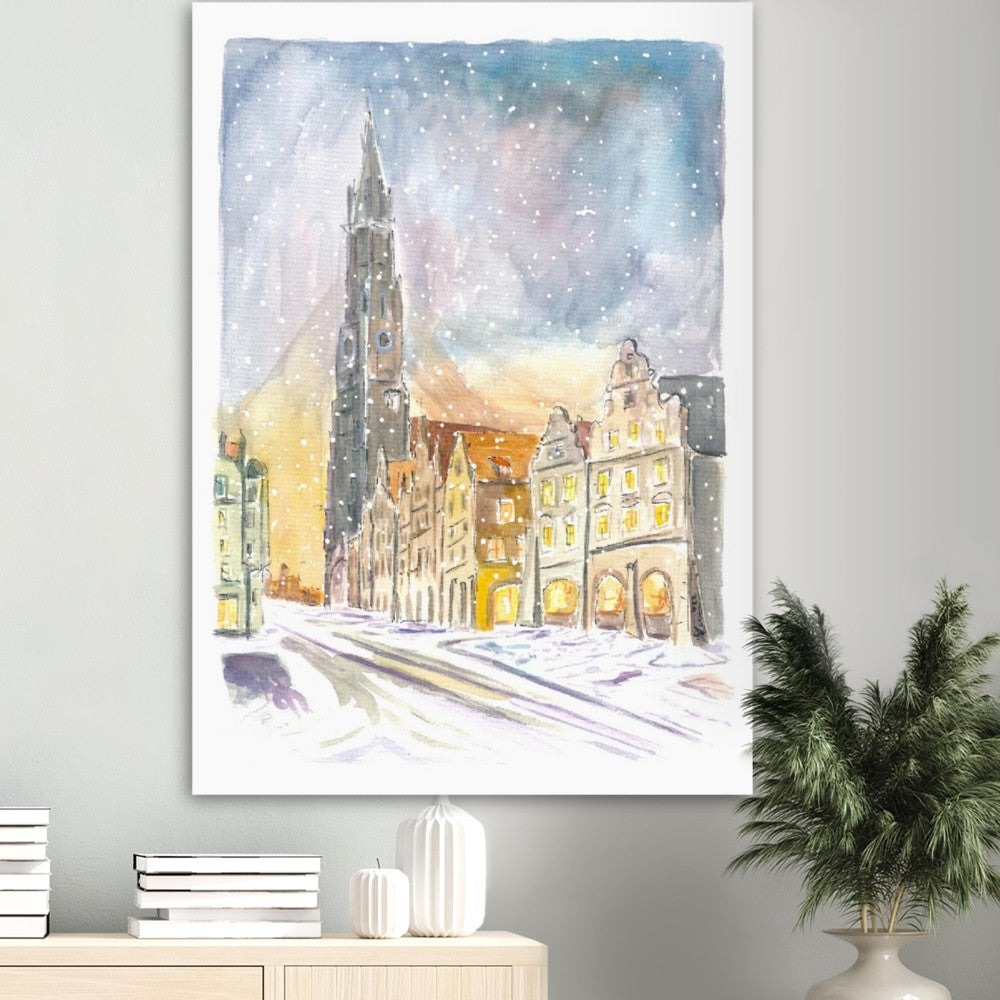 Landshut Altstadt Snowy Winter Scene with Saint Martin Basilica - Limited Edition Fine Art Print