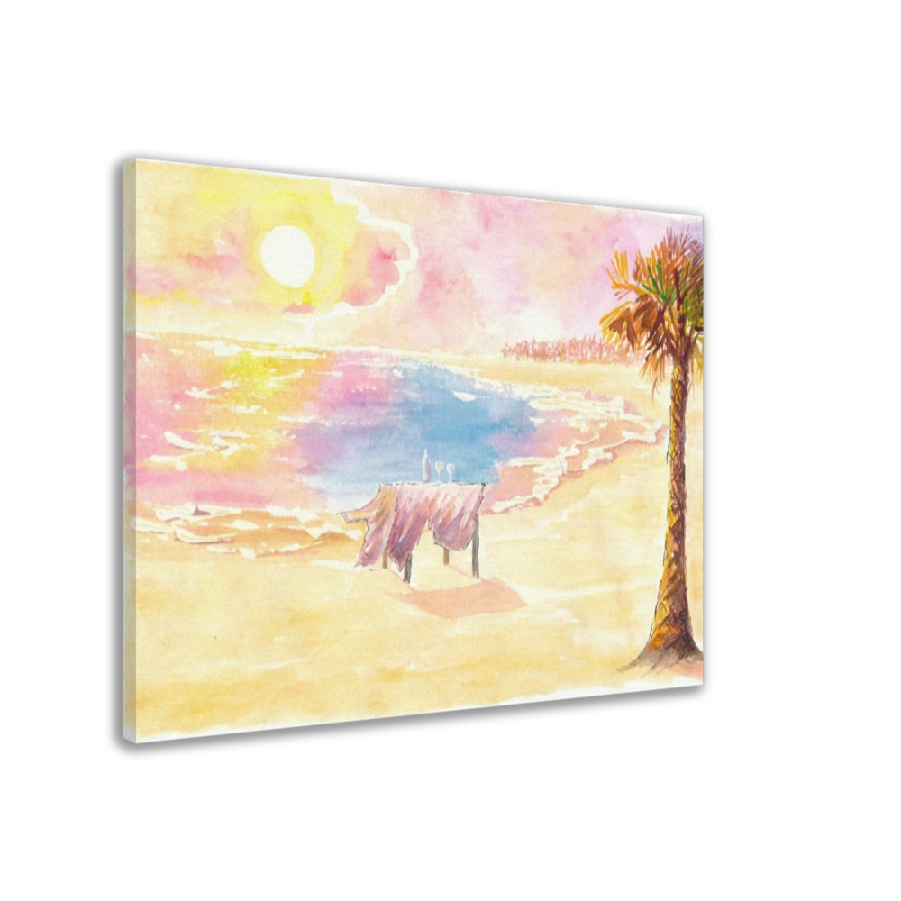 Romantic table for two lovers on the beach at sunset - Fine Art Print on Giclee, Canvas & Original Art