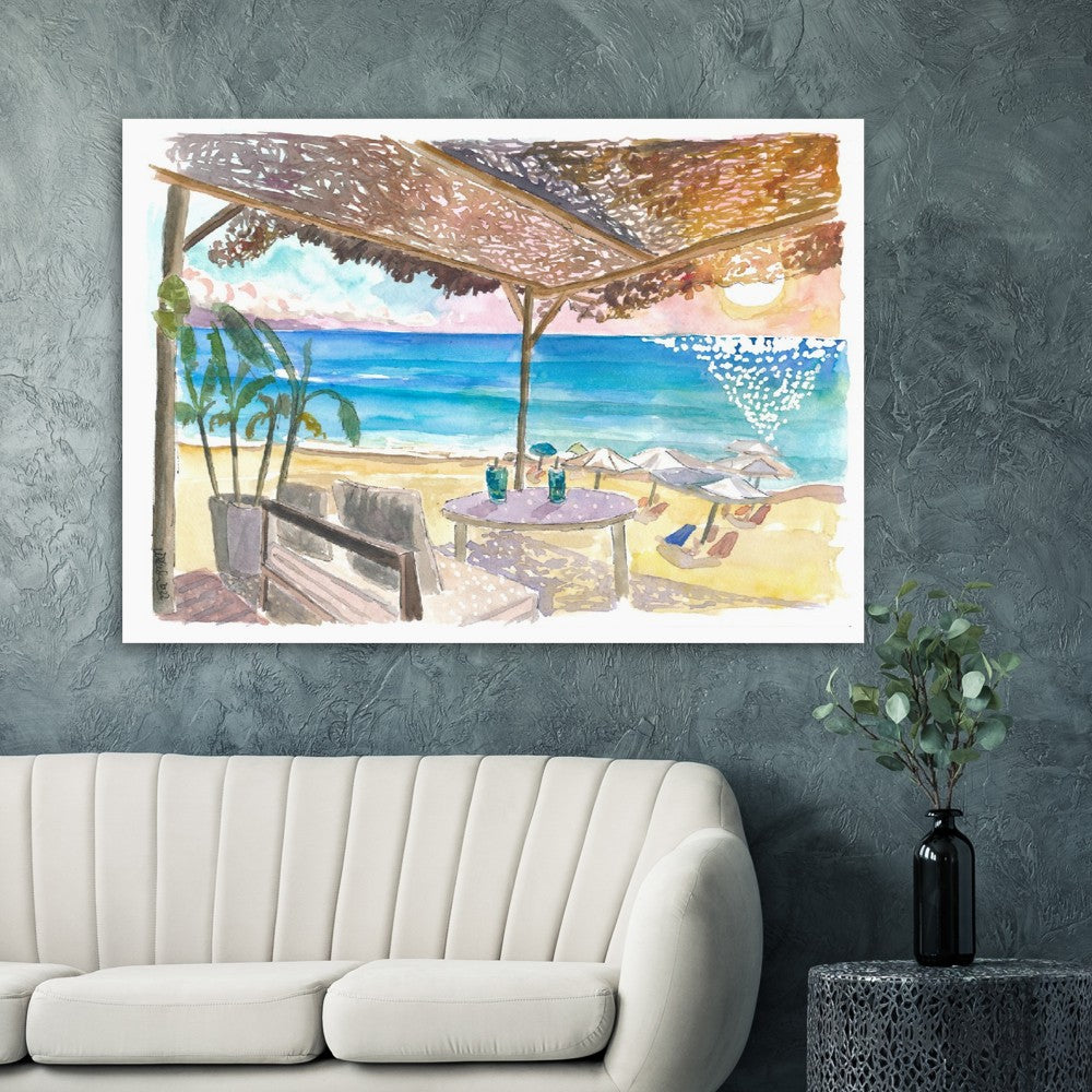 Beach Bar Vibes on Island of Corfu, Greece - Limited Edition Fine Art Print - Original Painting available
