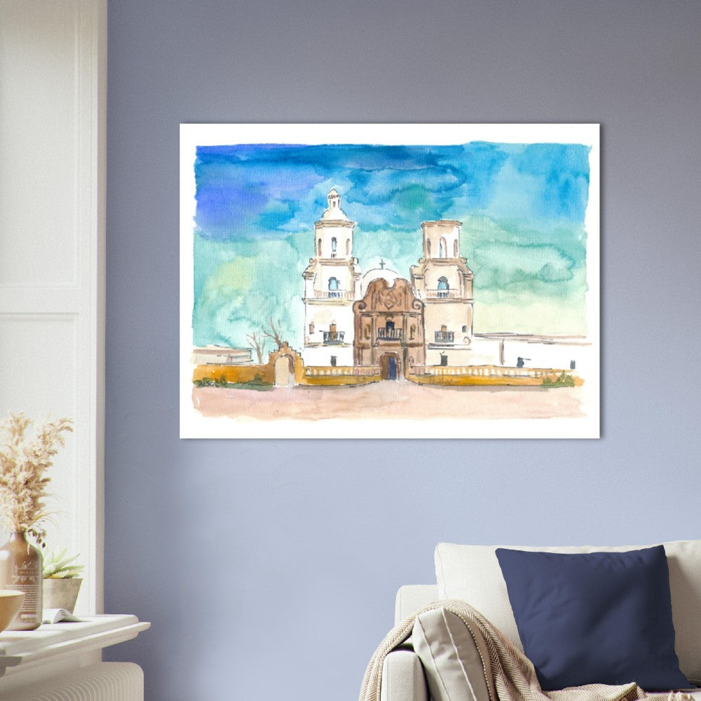 Mission in Tucson AZ White Dove of the Desert Scene - Limited Edition Fine Art Print - Original Painting available