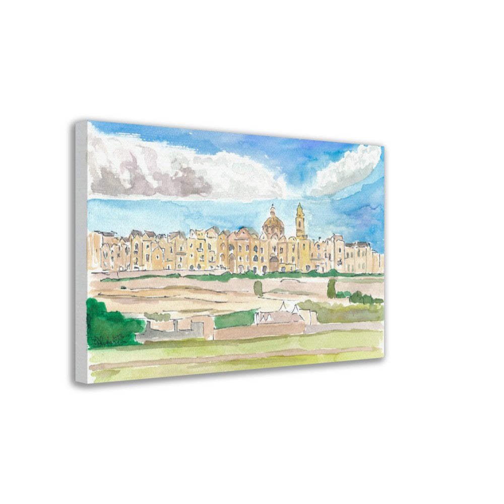 Locorotondo View of Hilltop Town in Puglia Italy - Limited Edition Fine Art Print - Original Painting available
