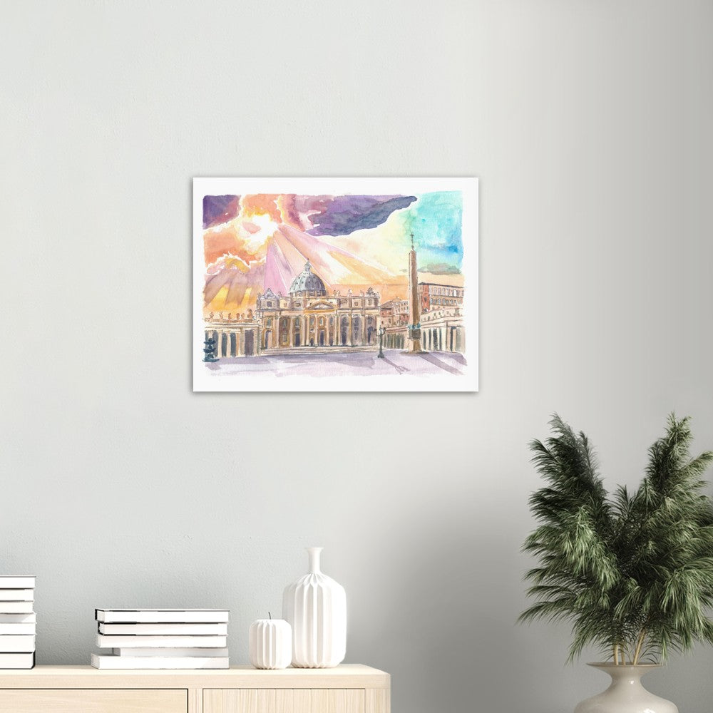 Rome Saint Peter's Illuminated through Sunrays from Gorgeous Skies - Limited Edition Fine Art Print - Original Painting available