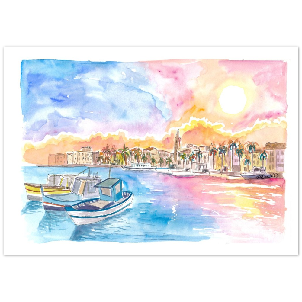 Romantic Harbour Sunset in Coastal Provence in Southern France