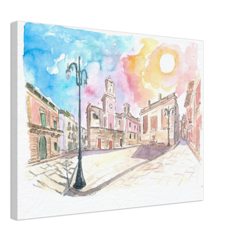 Castellana Grotte Apulia Italy Nicola and Costa Piazza Scene with Sunlight - Limited Edition Fine Art Print - Original Painting available