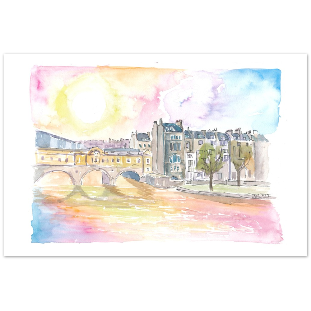 Historic Bath England Scene with Sunset over Avon - Limited Edition Fine Art Print - Original Painting available