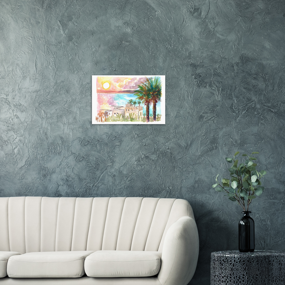 Sea of Galilee Sunset Dreams with Palms - Limited Edition Fine Art Print - Original Painting available