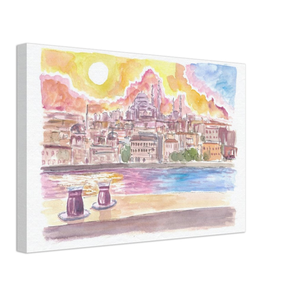 Istanbul Turkey Amazing City View with Skyline and Tea - Limited Edition Fine Art Print - Original Painting available