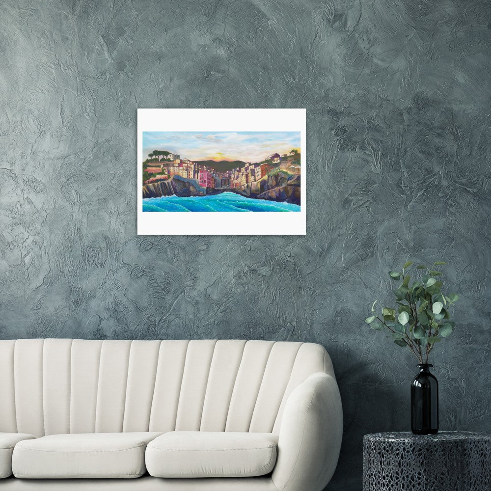 Waves and Surf Crashing on Shore in Riomaggiore Cinque Terre - Limited Edition Fine Art Print - Original Painting available