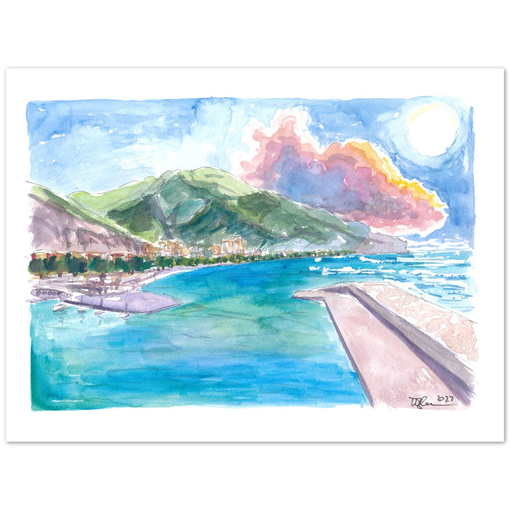 Maiori Port on Amalfi Coast with Clouds and Blu Med - Limited Edition Fine Art Print -