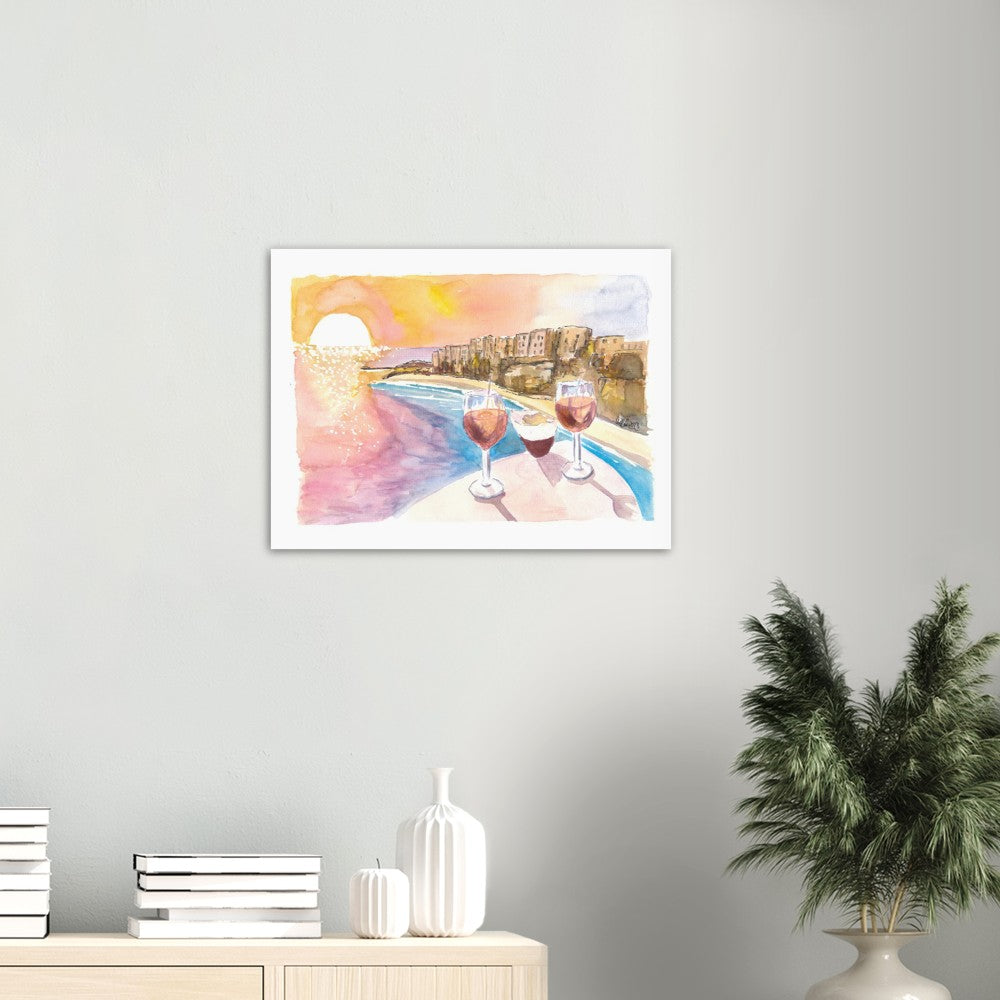 Spectacular Tropea Italy Beach Town with Sunset Refreshments - Limited Edition Fine Art Print - Original Painting available