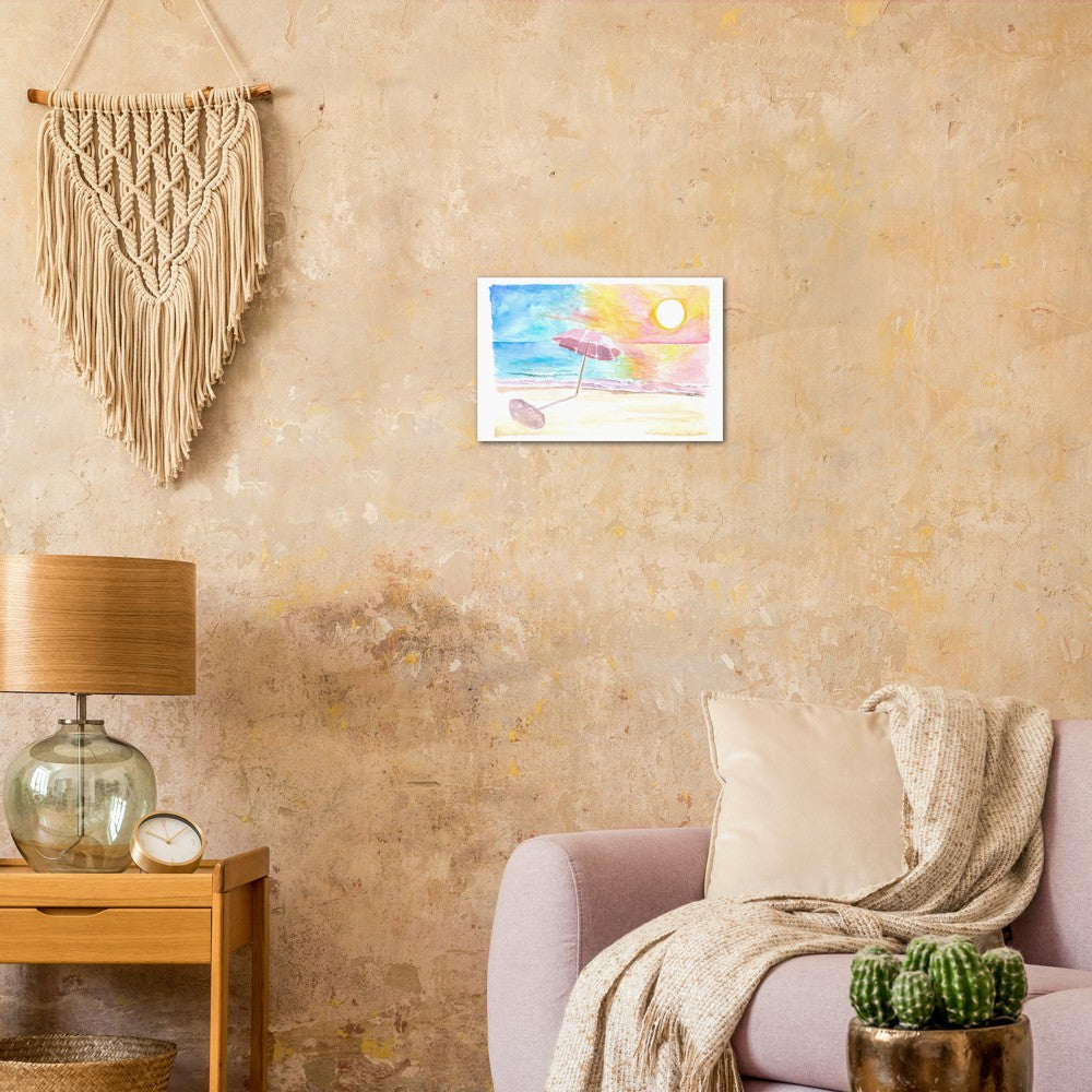 Umbrella in the Sun with Seaview Waves and Shade - Limited Edition Fine Art Print - Original Painting available