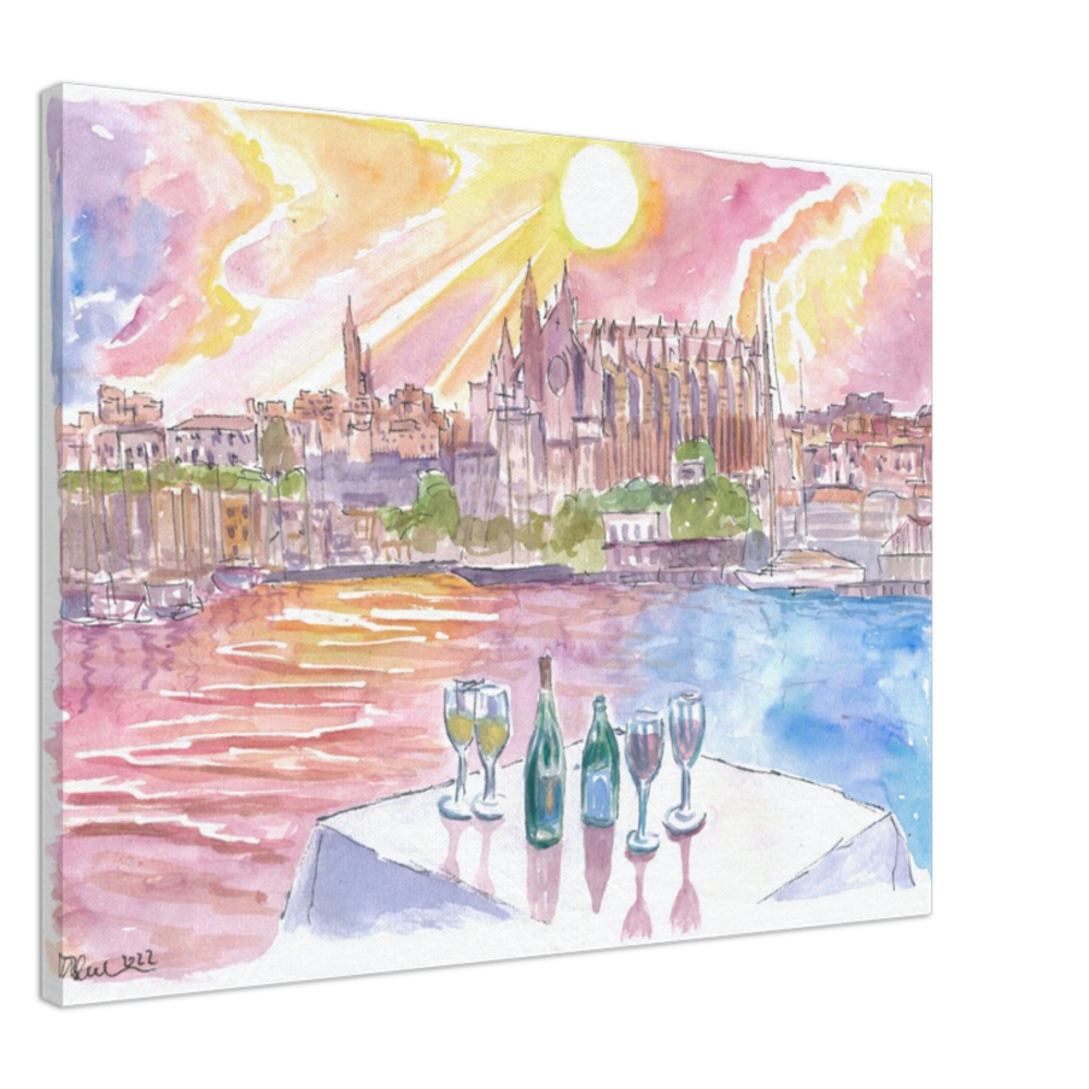 Dinner in Palma Majorca with Port, Wine and La Seu - Limited Edition Fine Art Print - Original Painting available