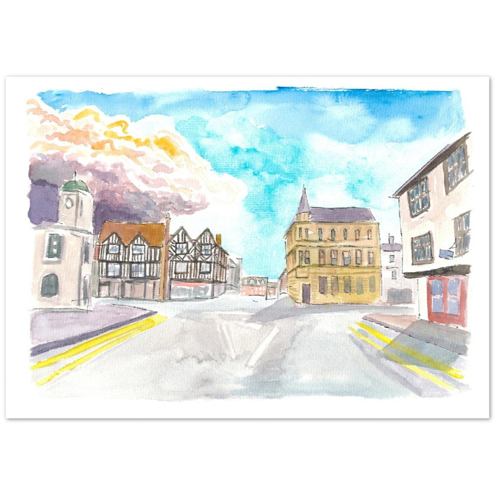 Historic Stratford-upon-Avon Street Scene in England Warwickshire - Limited Edition Fine Art Print - Original Painting available