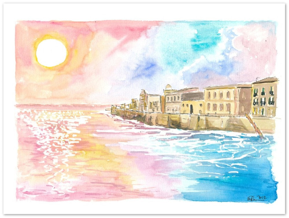 Syracuse Sicily Waterfront Promenade from Ancient Times - Limited Edition Fine Art Print - Original Painting available