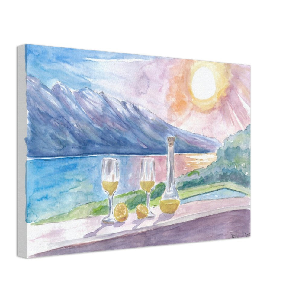 Lake Garda with Limoncello and Incredible view of Mountains and Seashore - Limited Edition Fine Art Print - Original Painting available