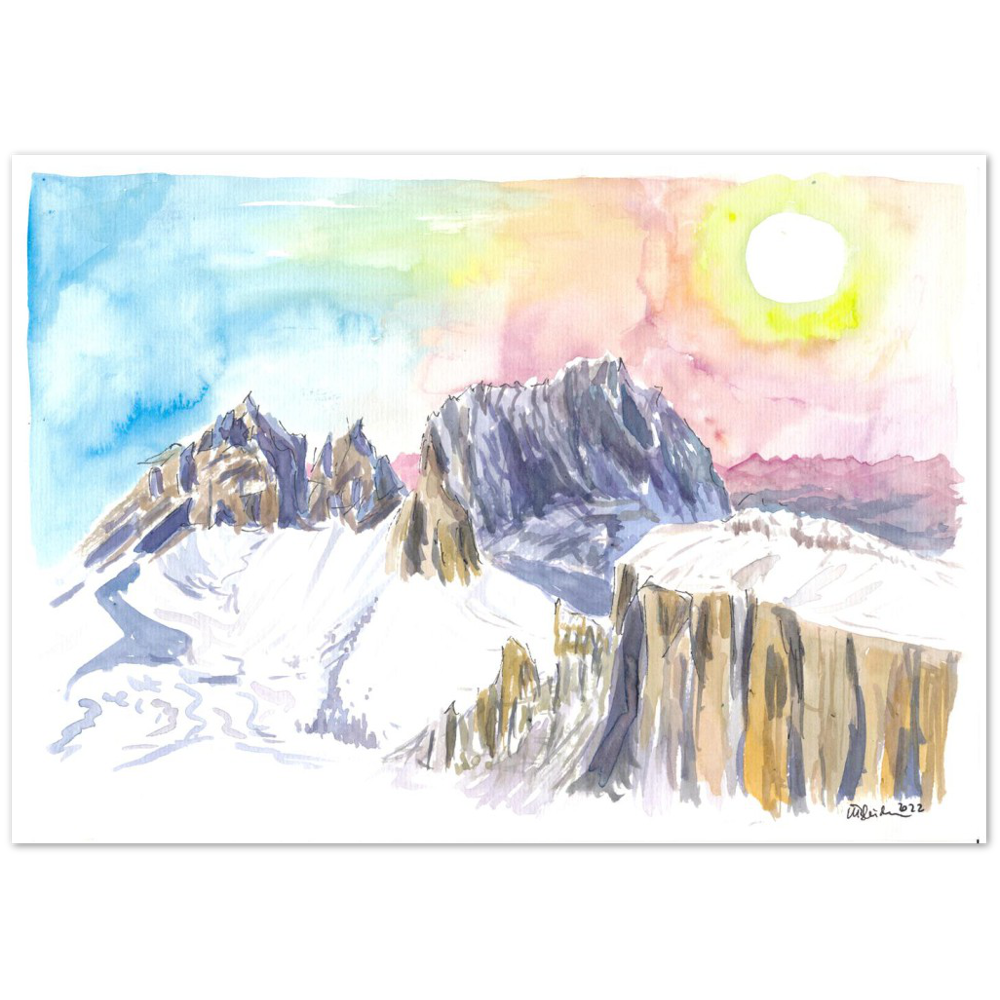 Dolomites Mountain Ridge with Winter Snow and Langkofel Sassolungo in South Tyrol, Italy - Limited Edition Fine Art Print