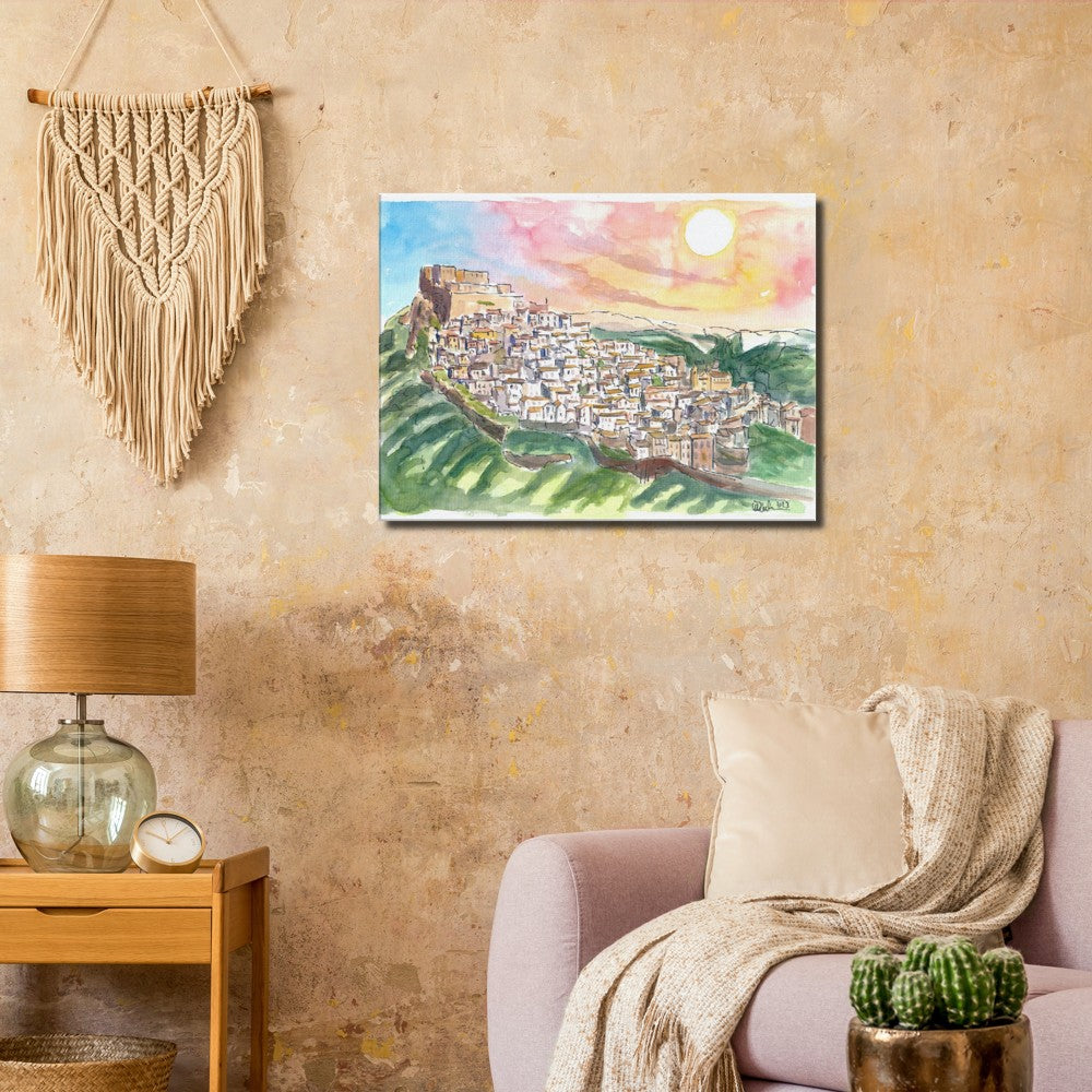 Rocca Imperiale City on Rocks with Hohenstaufen Castle - Limited Edition Fine Art Print - Original Painting available