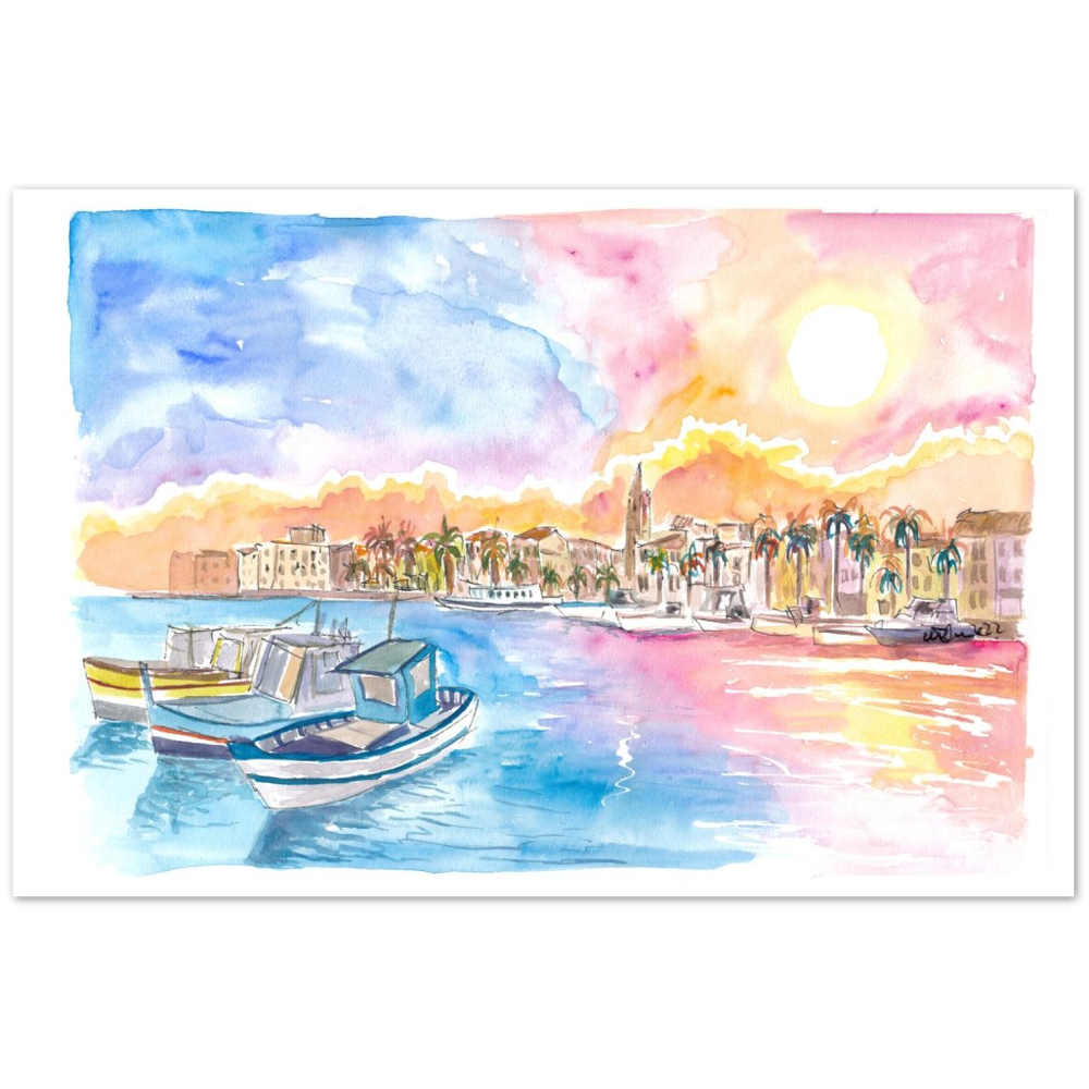 Romantic Harbour Sunset in Coastal Provence in Southern France