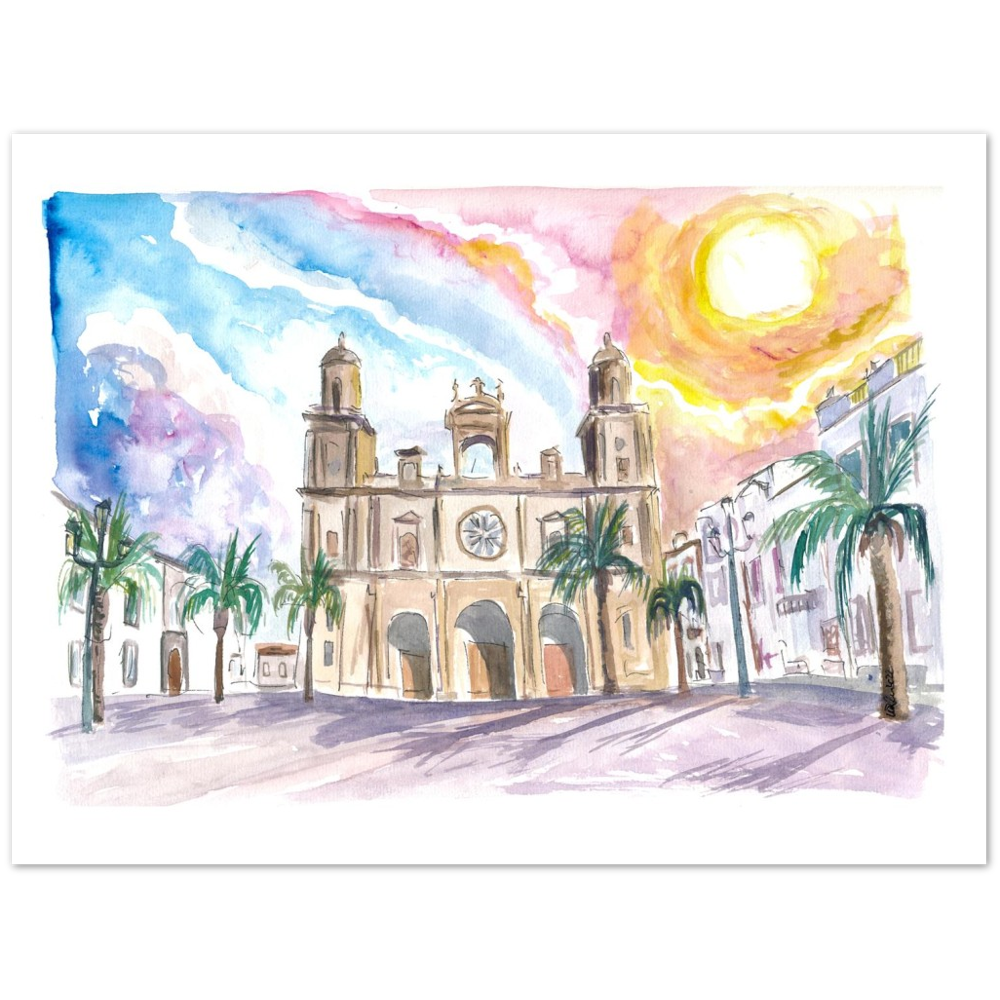 Las Palmas de Gran Canaria Cathedral Scene With Sunset And Plaza
