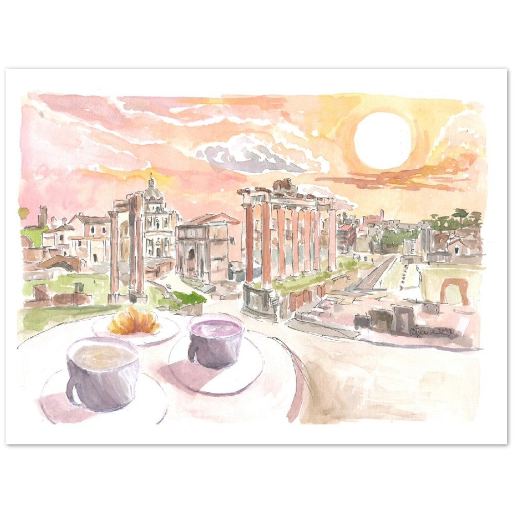 Roman Forum Morning Coffee with View in Rome - Limited Edition Fine Art Print - Original Painting available