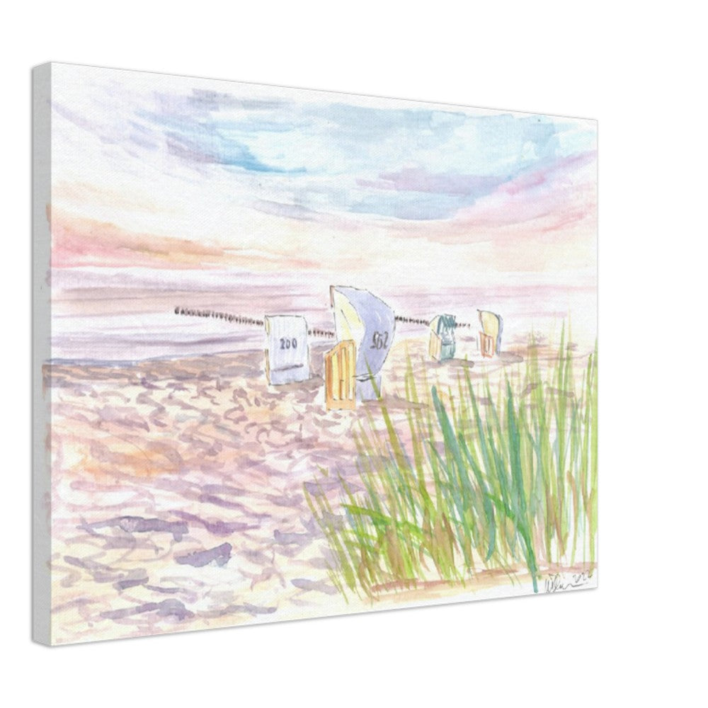 Baltic Sea Beach Chairs and Sunset Romance - Limited Edition Fine Art Print - Original Painting available