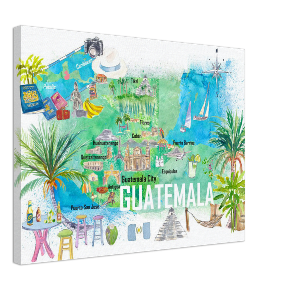 Guatemala Illustrated Travel Map with Roads and Highlights