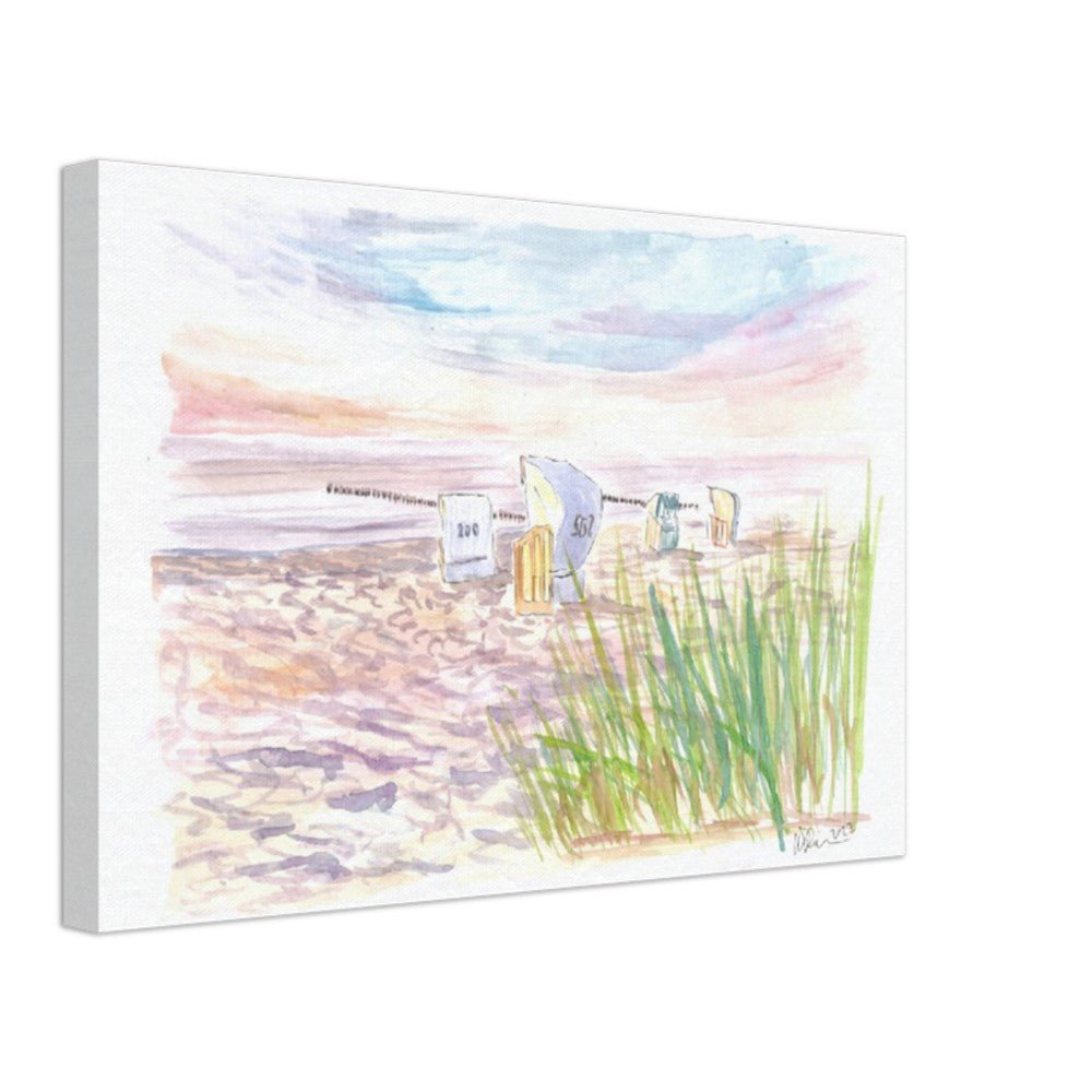 Baltic Sea Beach Chairs and Sunset Romance - Limited Edition Fine Art Print - Original Painting available