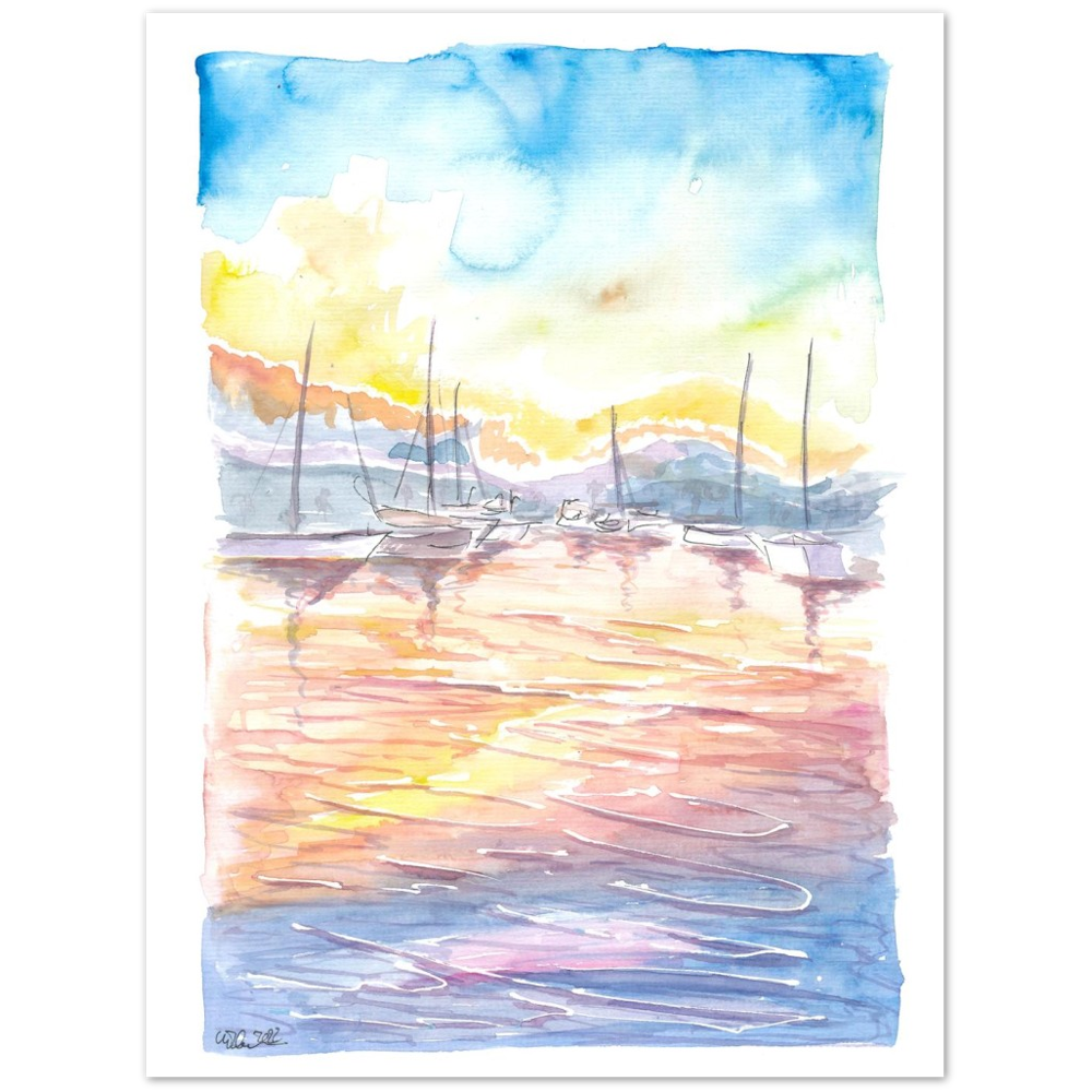 Dreamy Yacht Harbour with Sunset and Light on Water