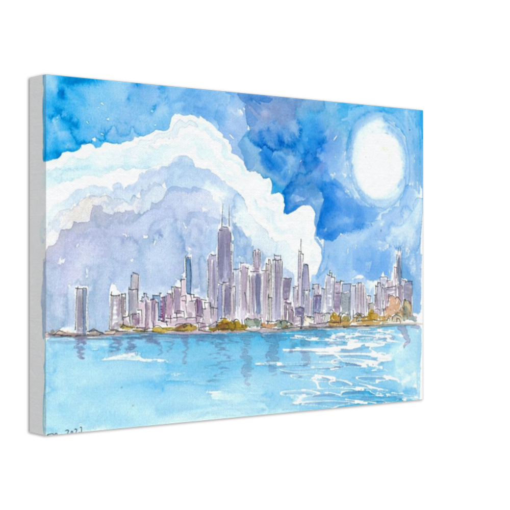 Chicago Skyline Impressions with Lake Michigan and Water Reflections - Limited Edition Fine Art Print - Original Painting available