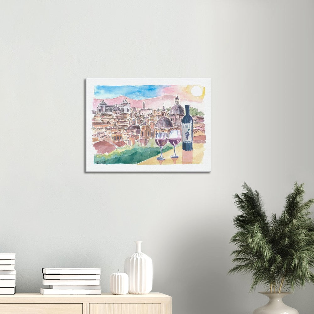 Romantic Vino in Roma Italy with Panoramic View from Hill - Limited Edition Fine Art Print - Original Painting available