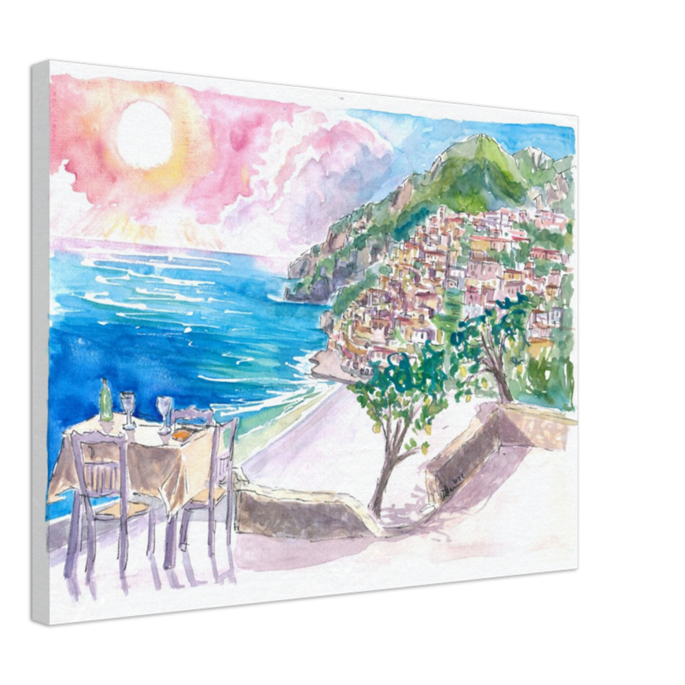 Incredible Seaview Cafe with Positano Amalfi Coast and Sea - Limited Edition Fine Art Print - Original Painting available