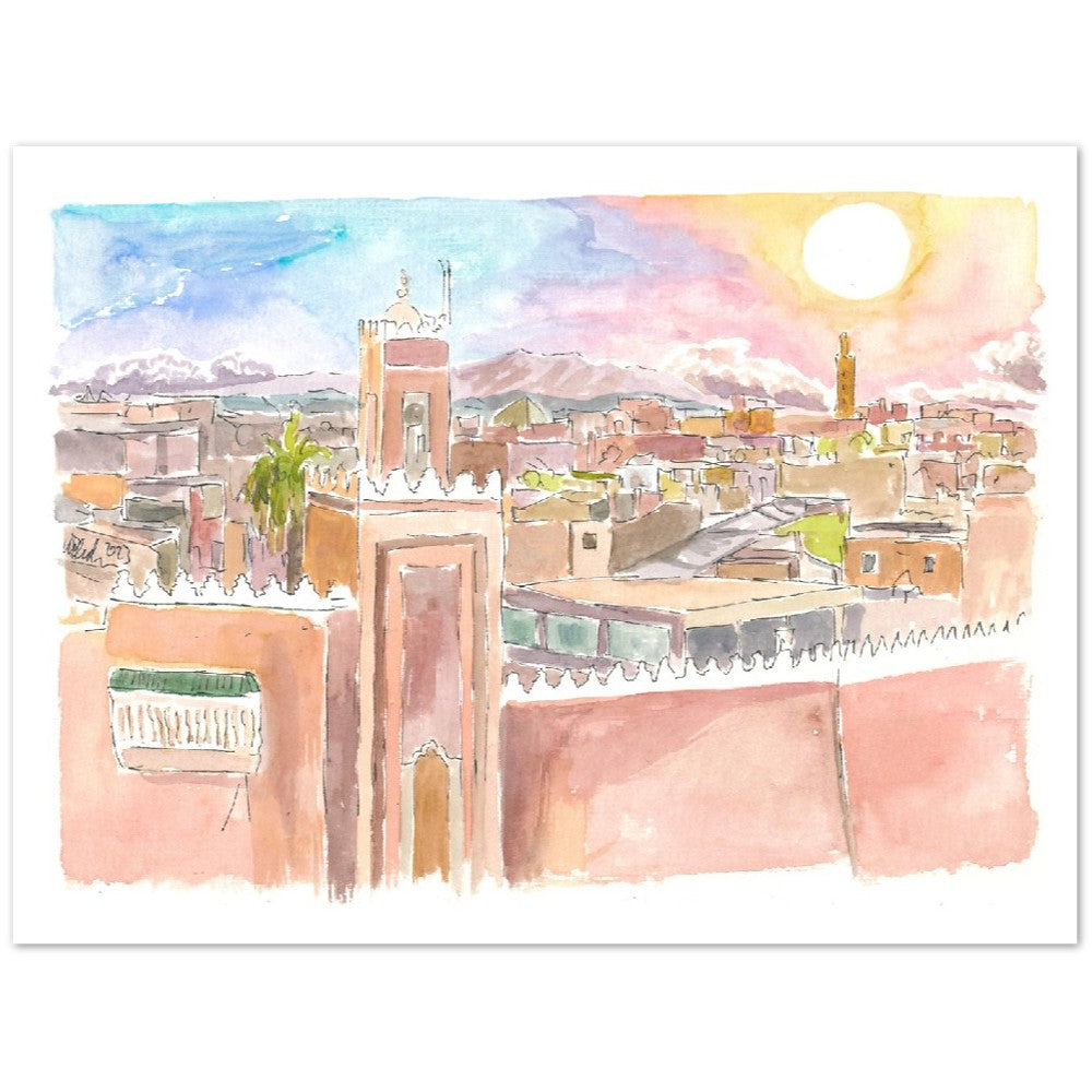 Marrakech View of Walls and Rooftops in Afternoon Sun - Limited Edition Fine Art Print - Original Painting available