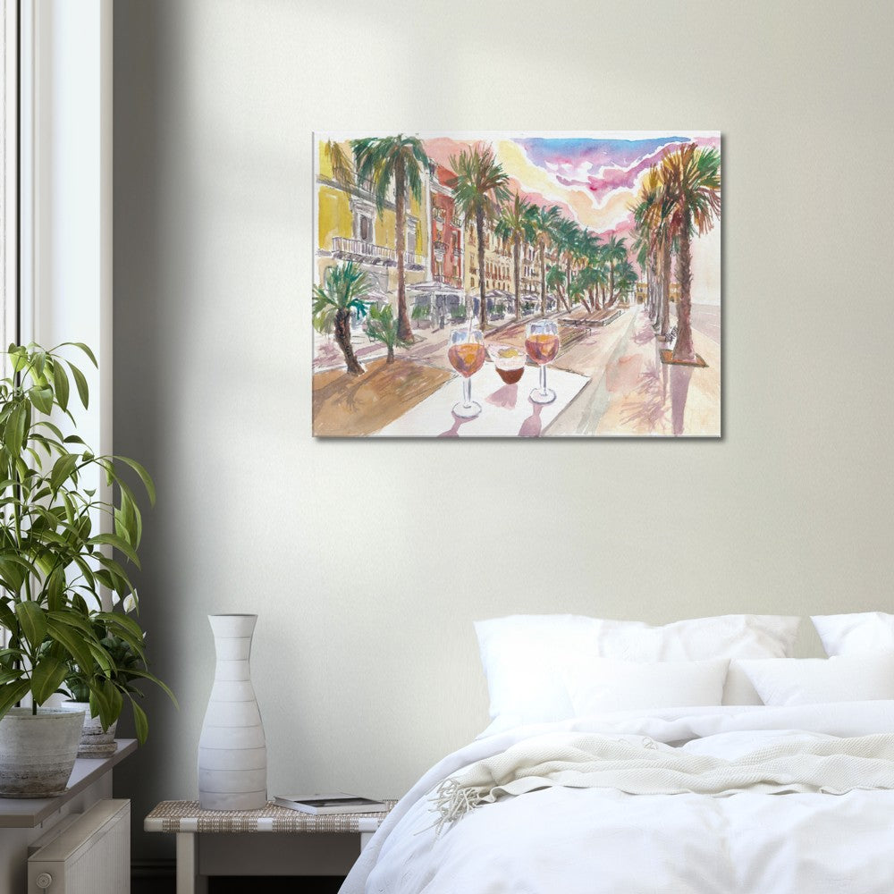 Bari Apulia Palms and Drinks on Corso Vittorio Emanuele II - Limited Edition Fine Art Print - Original Painting available