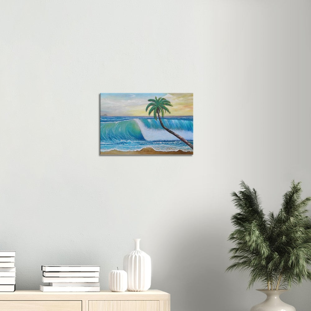 Translucent Wave and Leaning Palm on Virgin Islands Greater Antilles - Limited Edition Fine Art Print - Original Painting available