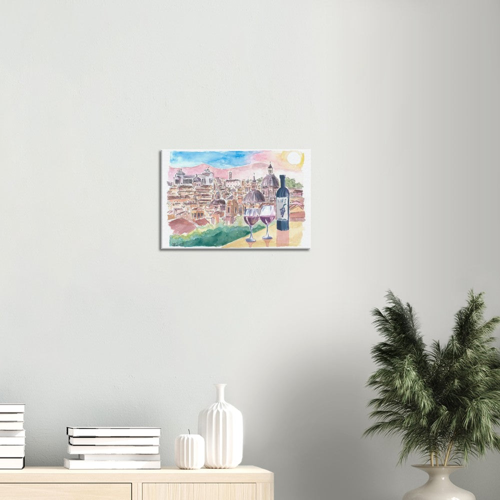 Romantic Vino in Roma Italy with Panoramic View from Hill - Limited Edition Fine Art Print - Original Painting available