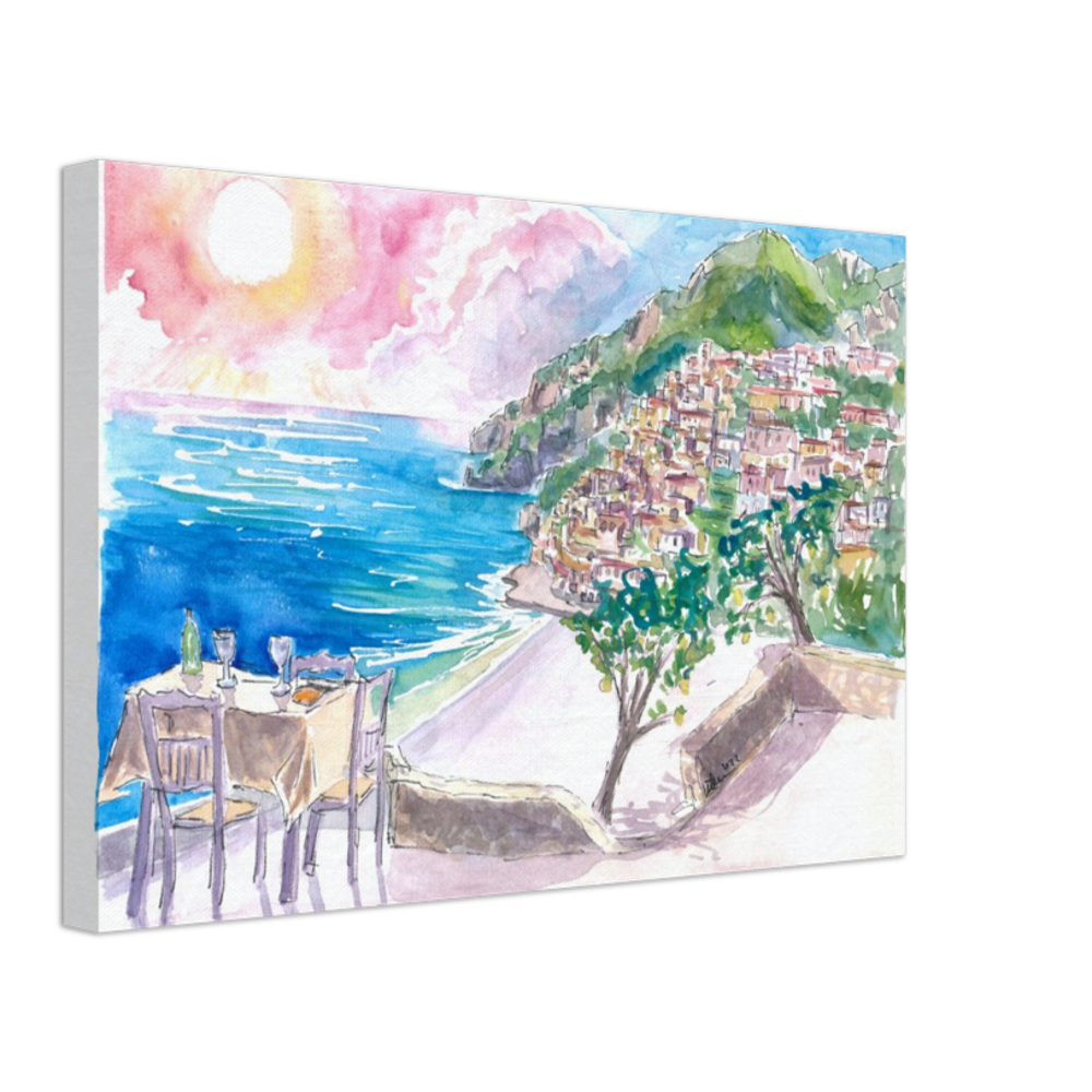 Incredible Seaview Cafe with Positano Amalfi Coast and Sea - Limited Edition Fine Art Print - Original Painting available