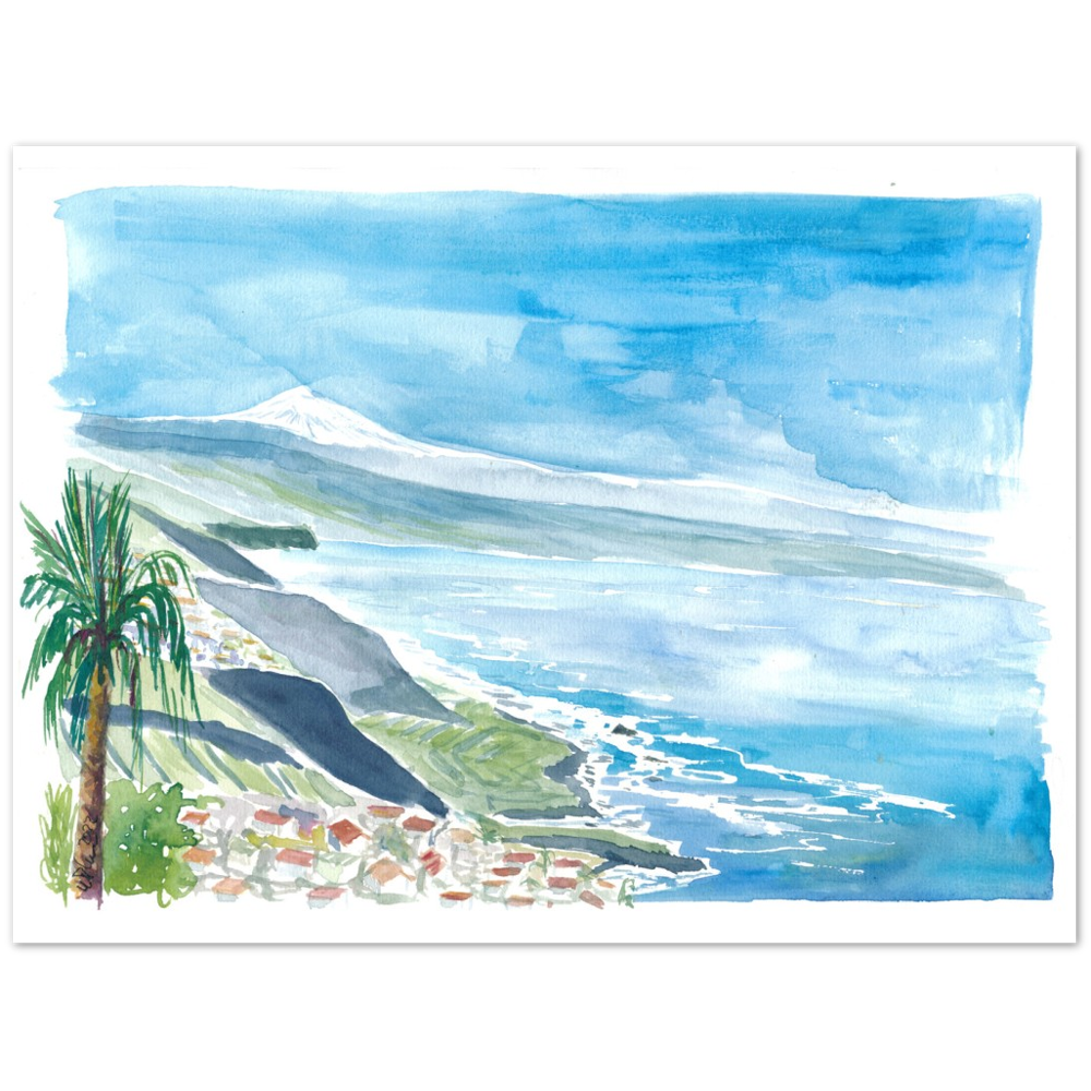 View of Snow Covered Teide in Tenerife Canary Islands - Limited Edition Fine Art Print - Original Painting available