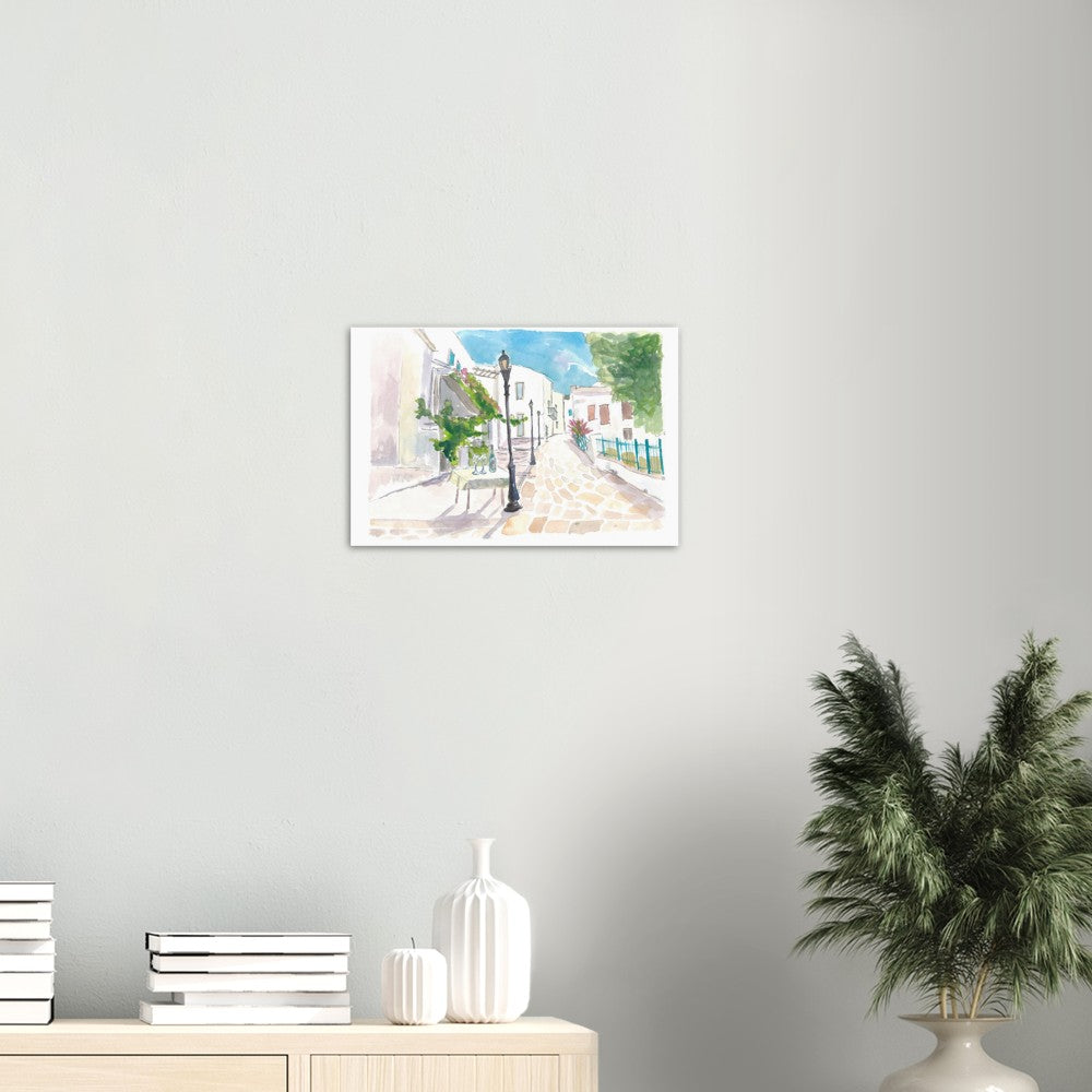 Mediterranean Street Scene with White Houses and Blue Sky - Limited Edition Fine Art Print - Original Painting available