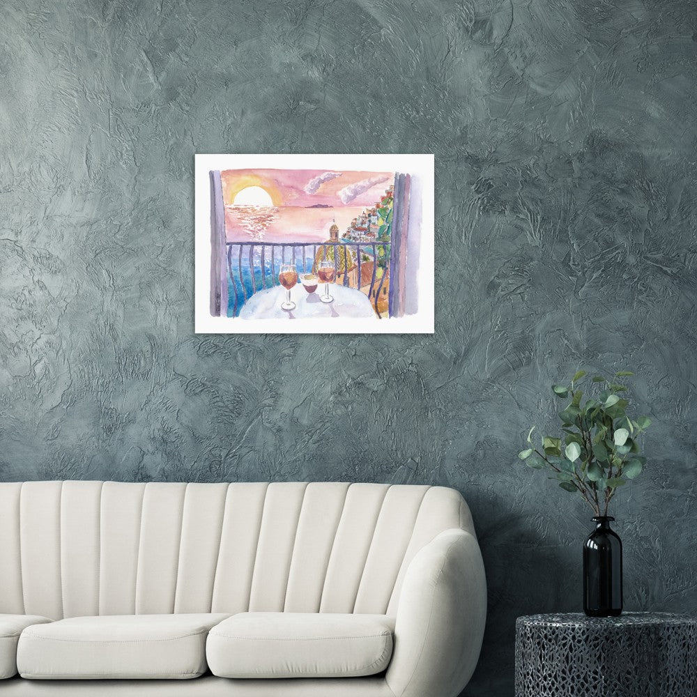 Unforgettable Incredible Amalfi Sunset View Terrace with Infinite Sea View - Limited Edition Fine Art Print - Original Painting available