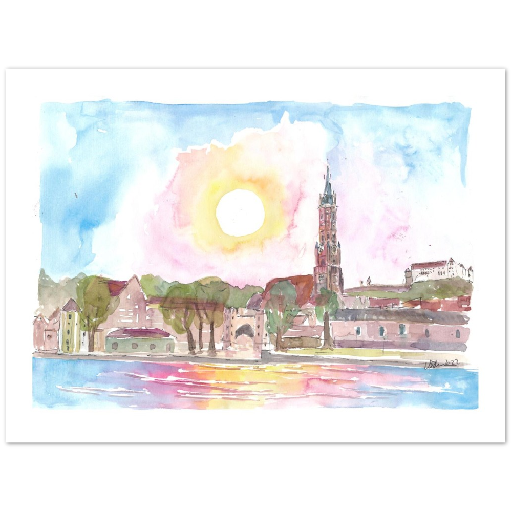 Landshut Bavaria Old Town Cityscape with St Martin Trausnitz and Isar River