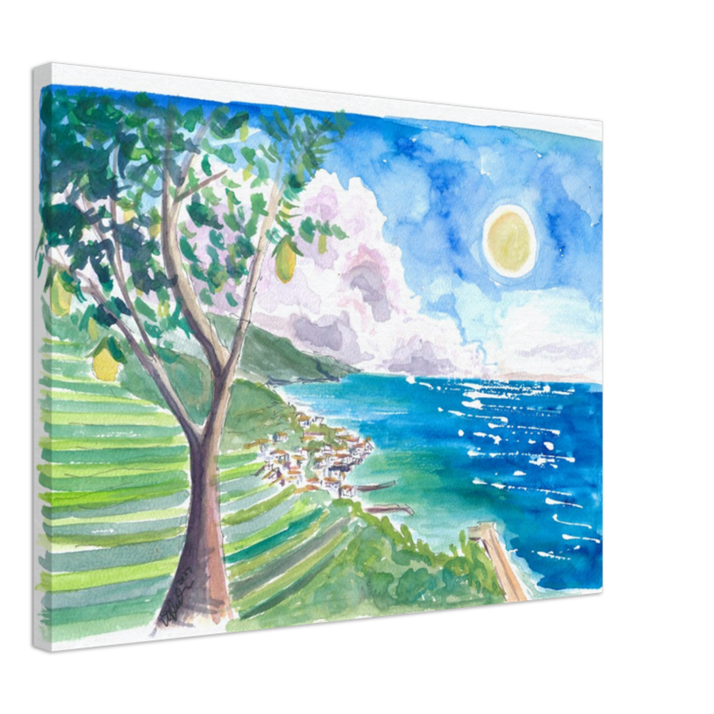 Minori Amalfi Coast with Lemon Tree and Blue Mediterranean - Limited Edition Fine Art Print - Original Painting available