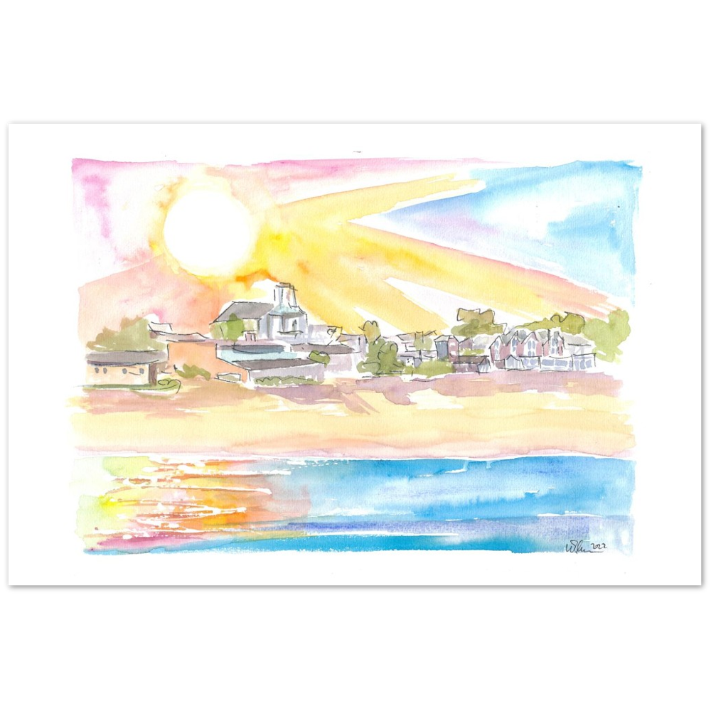 Cape Cod Coastal Beach House Scene at Sunset