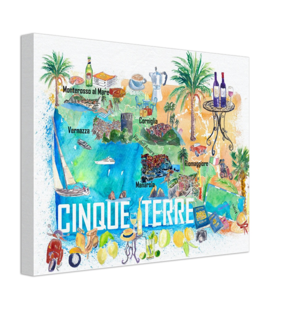 Cinque Terre Italien Illustrierte Mittelmeer-Reisekarte Highlights Golfs